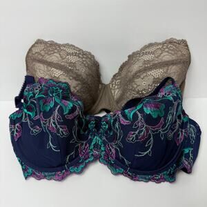 Lot of 2 Soma Underwire‎ Bra Size 34D Blue Sensous Lace Balconet Brown